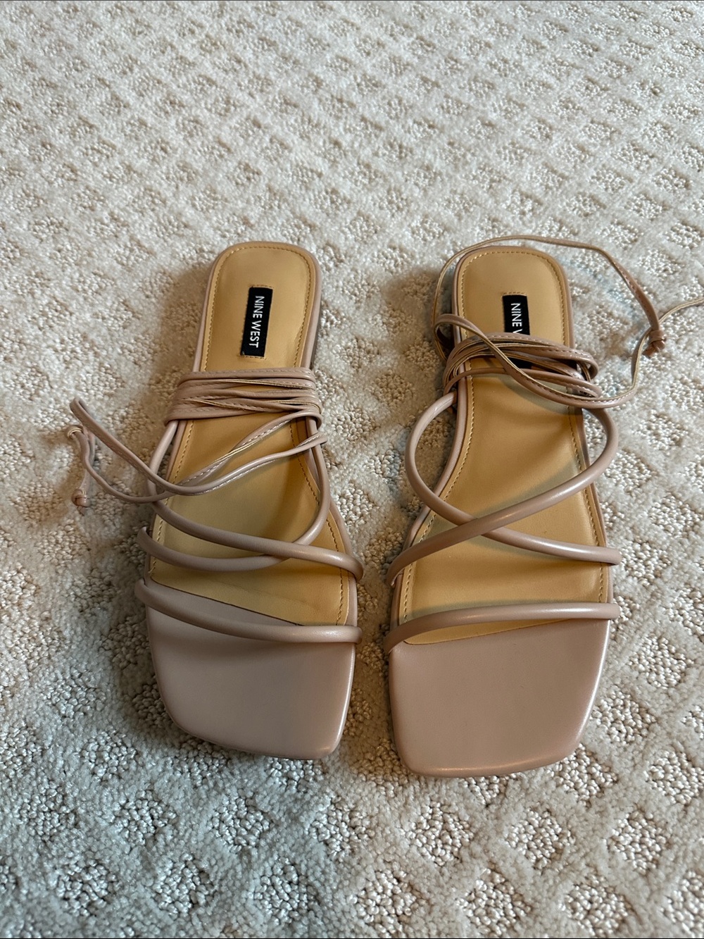 Nine West Blush Strappy Square-Toe Lace-Up Sandals